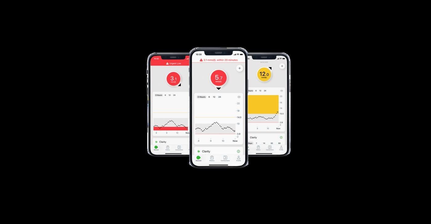 Alertas Dexcom G7 en el teléfono, incluida urgente baja — fotografía oficial Dexcom