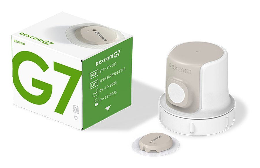 Aplicador y sensor Dexcom G7 — fotografía oficial Dexcom